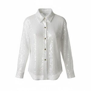 Dee Elly Chic White Sequin Button Down Shirt